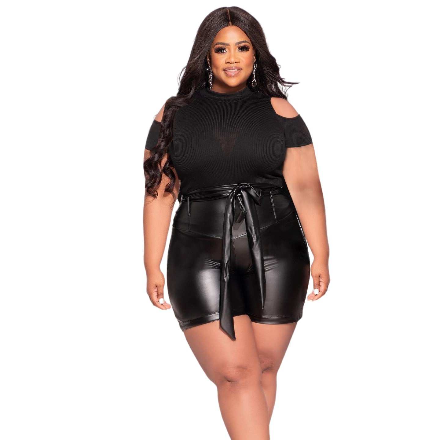 Plus Size Women pu Leather Shorts 5