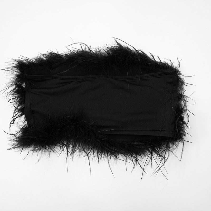 Women Spring/Summer furry sexy strapless crop top solid cropped pants two-piece set 15