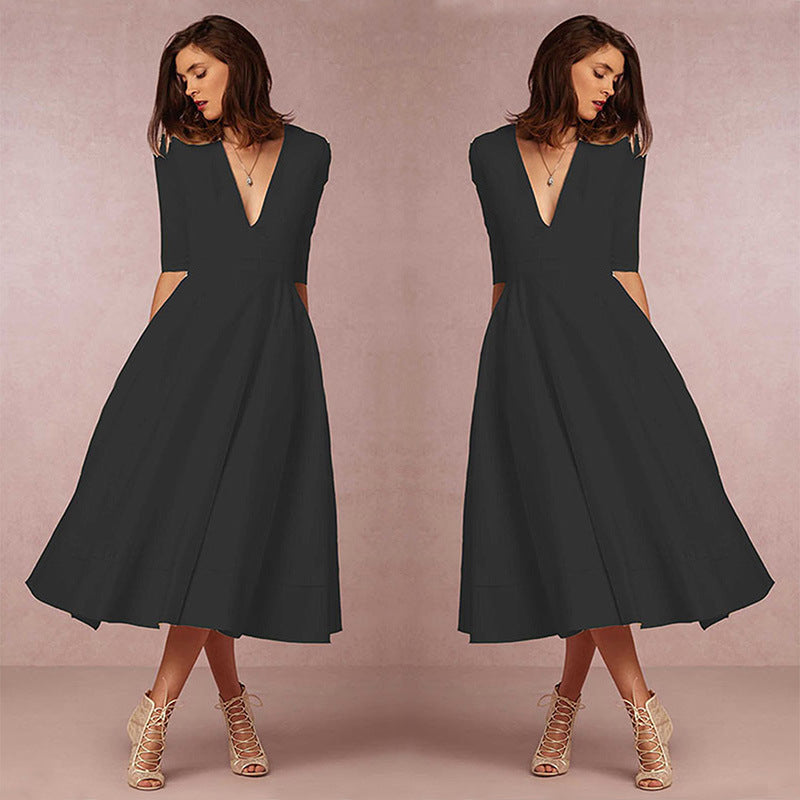 Women Sexy V-Neck Half-Sleeve Dress 13