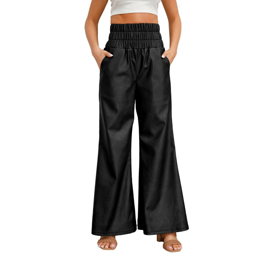 Autumn And Winter Fashion Street High Waisted Wide Leg Pu Leather Women's Pants 9