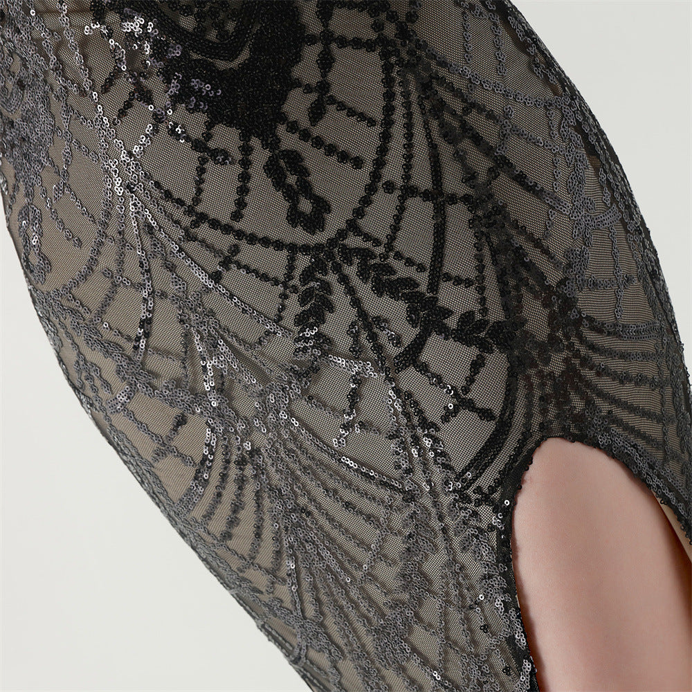 Women Beaded Tube Fishbone Lace-Up Sequin Formal Party Evening Dress 55