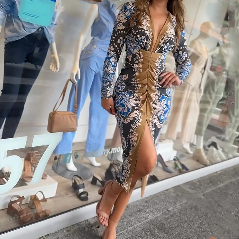 Women Fall Bohemian V-neck Sexy Maxi Dress 4