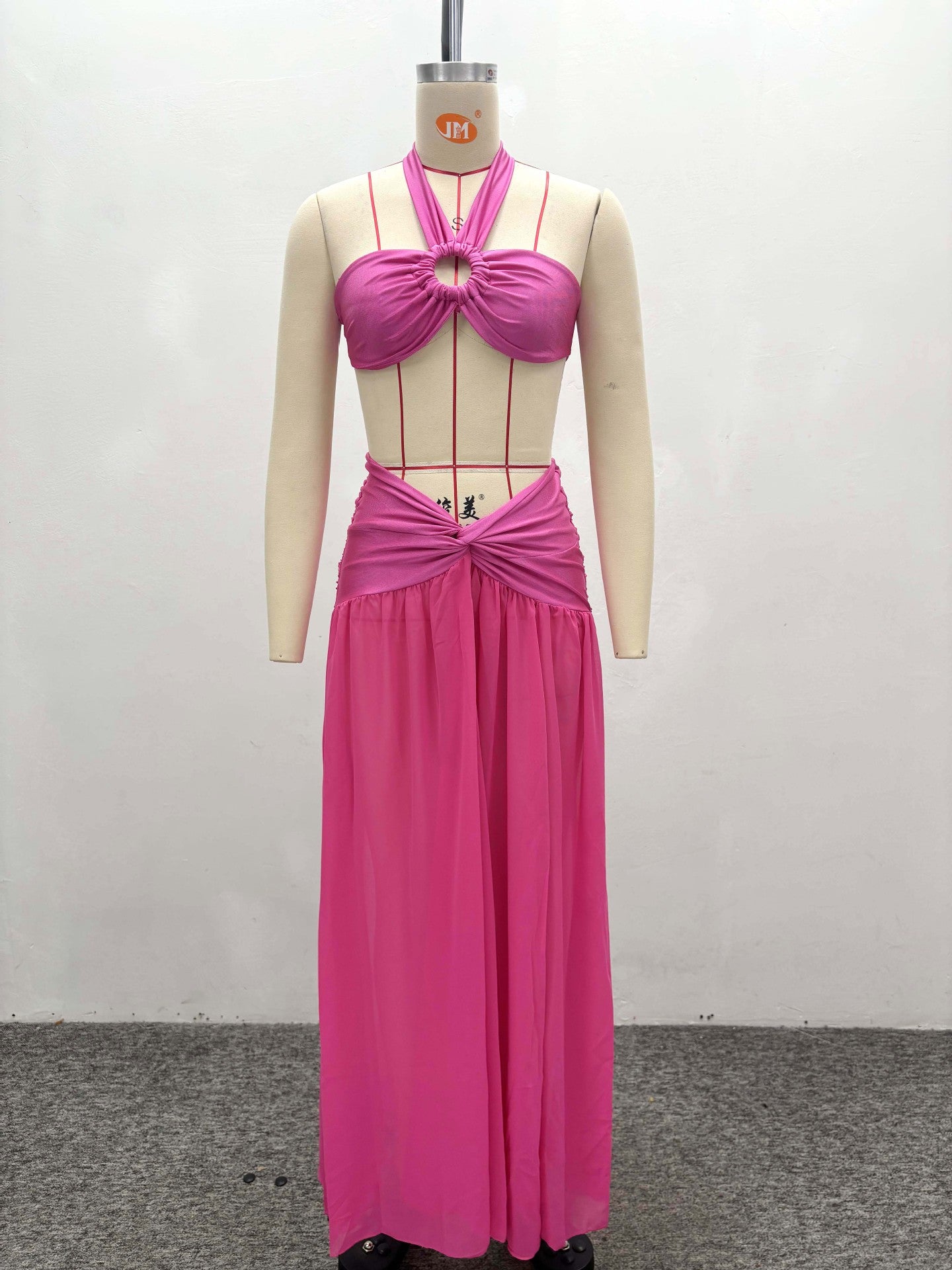 Women Hot and Sexy Halter Neck Strapless Top Slit Skirt Two-piece Set 6