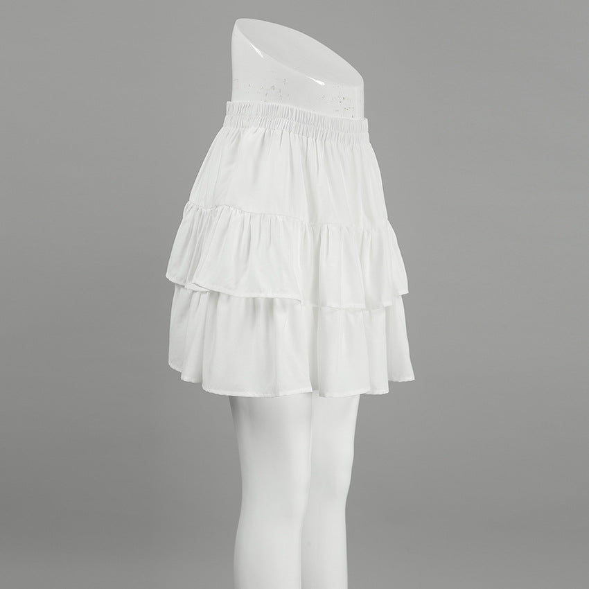 Chiffon White High-Waist A-Line Pleated Casual Skirt Autumn Fashion Short Skirt 7