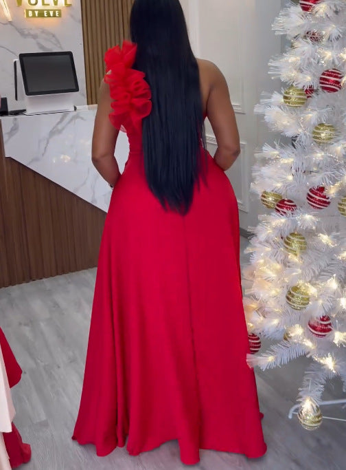 Sexy Slim Waist Ruffled One Shoulder Evening Dress 5