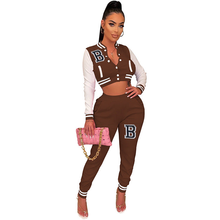 Women's Letter Print Casual Two-Piece Patchwork Tracksuit 6