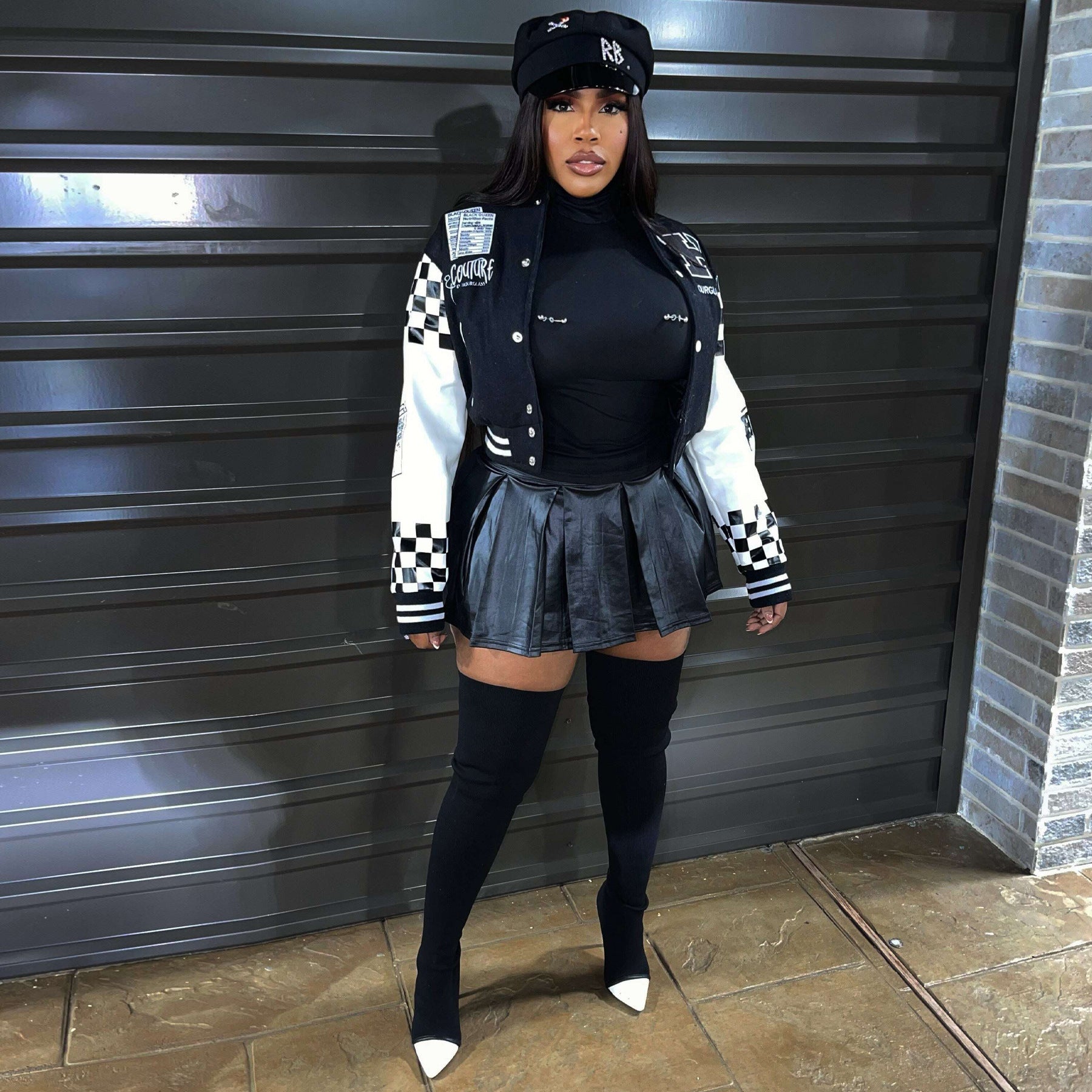 Autumn Winter Contrast Color Print Baseball Jacket 4