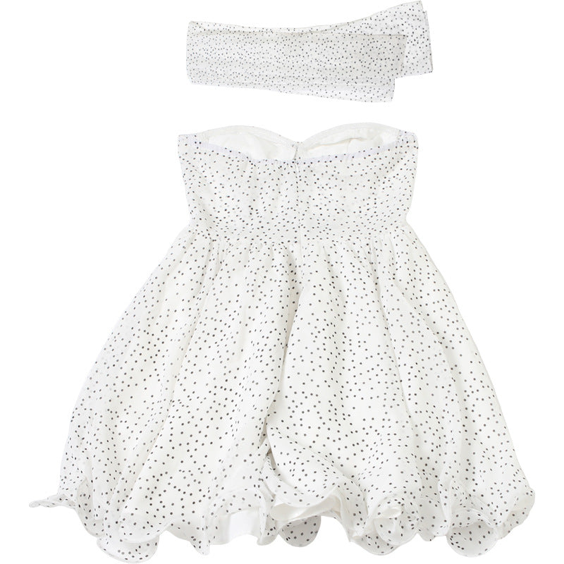 high street V-neck sexy polka dot print Strapless high waist slim dress 10