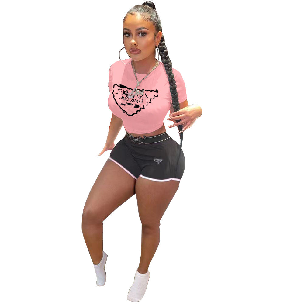 fashion Letter Printed short-sleeved T-shirt and shorts two pieces Set 13
