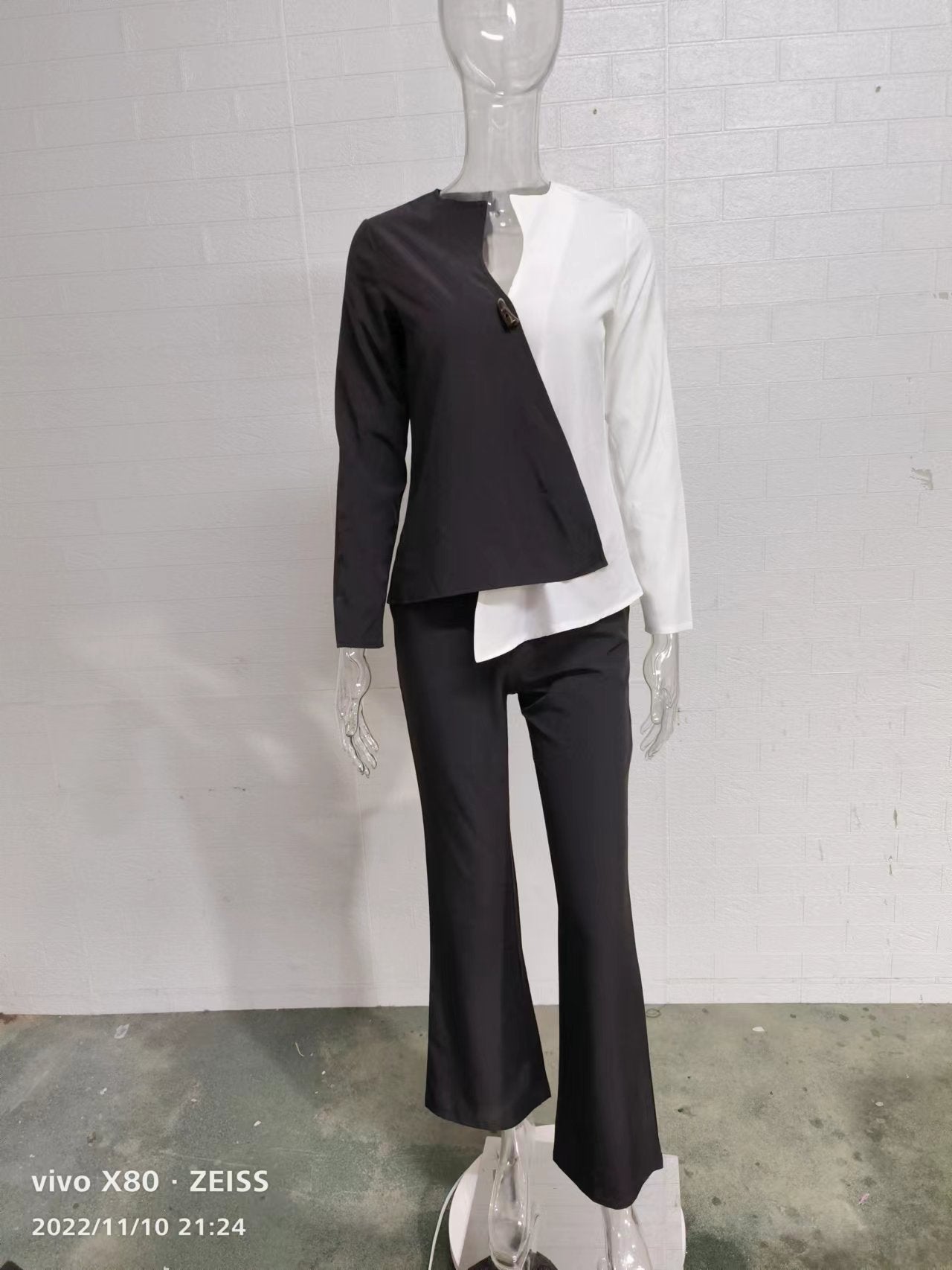 Women's autumn fashion loose elegant long sleeve color matching two piece pants set 10