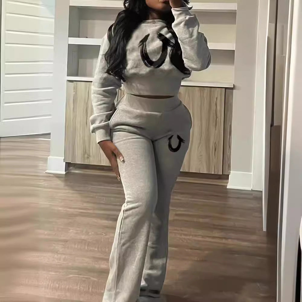 Fashionable Autumn And Winter Sports Long-Sleeved Top Straight Pants Two Piece Set 5