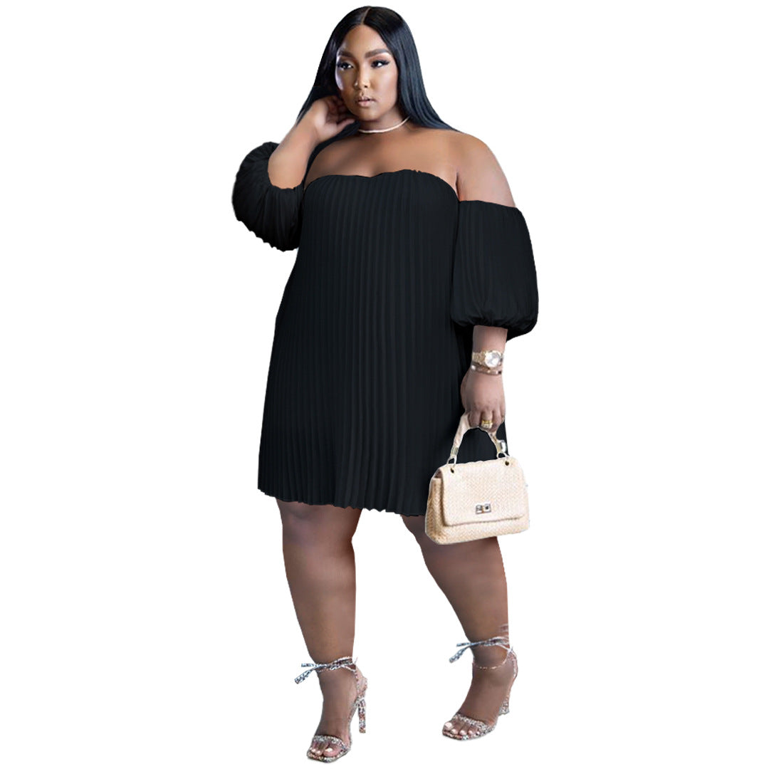 Fashion Plus Size Women's Chiffon Pufff Sleeve Drape Pleated off shoulder loose Dress 13