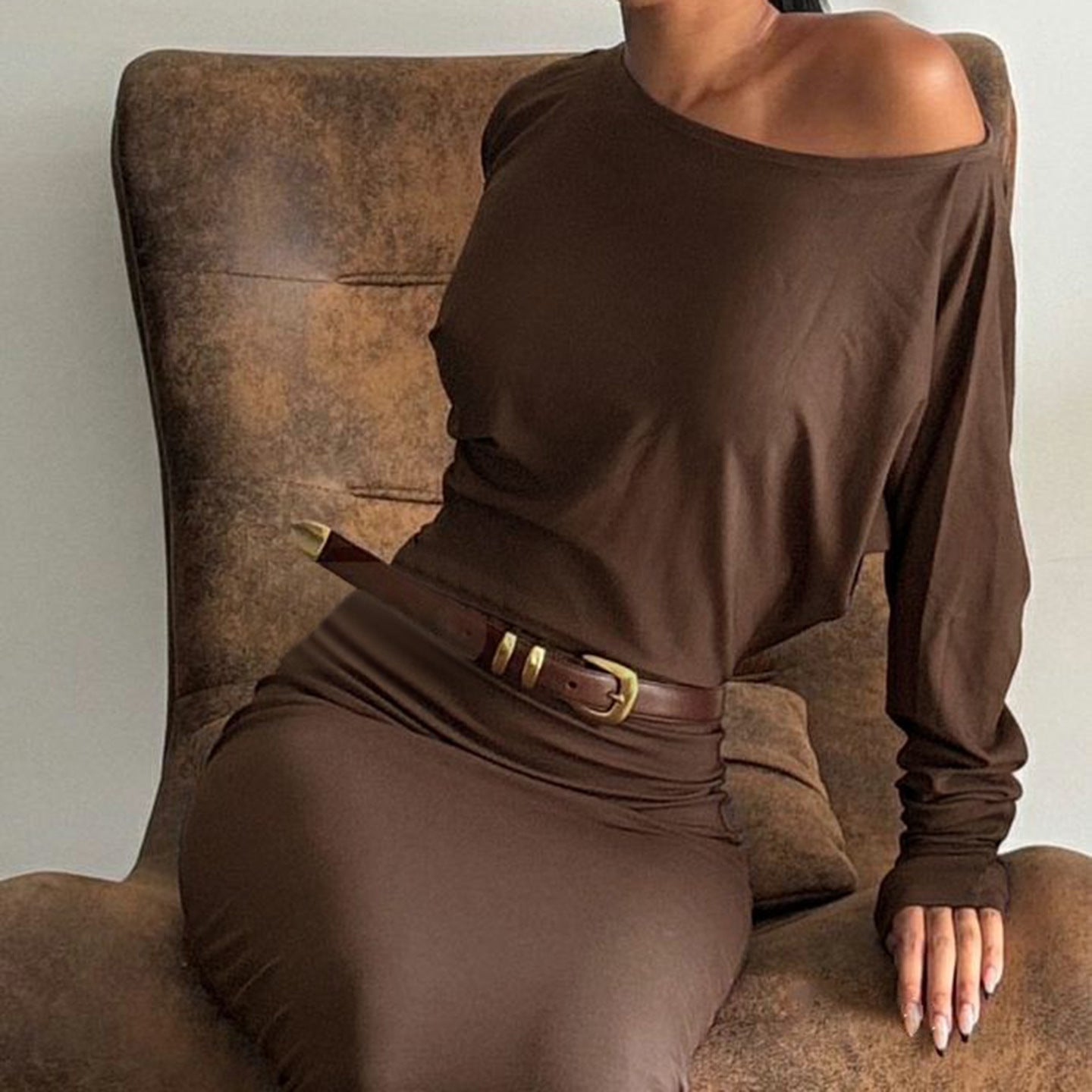 Women Sexy Off-The-Shoulder Solid Elegant Evening Bodycon Maxi Dress 12