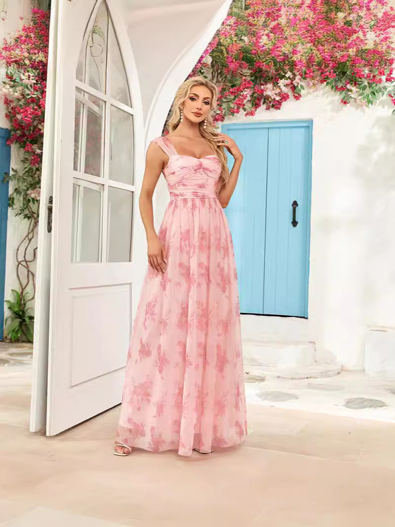 pleated strap floral formal party evening dress 6