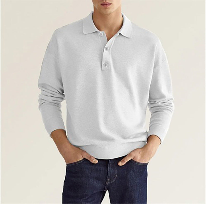 Autumn Long Sleeve V-Neck Button Men's Casual Tops Polo Shirts