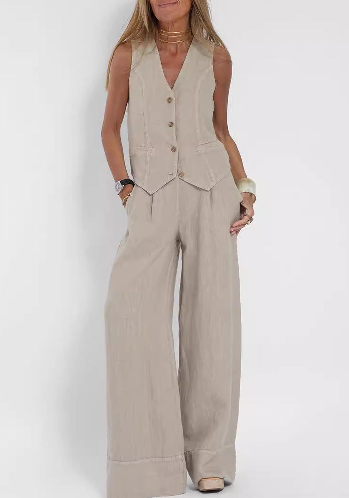 Fashion linen casual vest trousers two piece sets