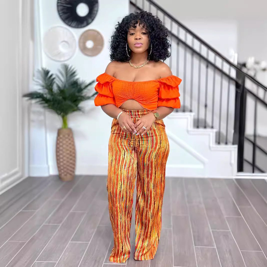 Women's loose Casual straight pants printed Chic elegant trousers 8