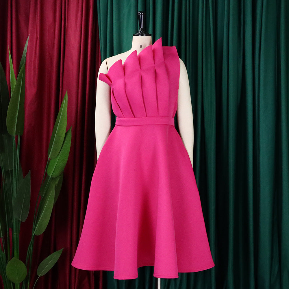 Plus Size Women Solid Sexy Pleated Formal Party Dress 17