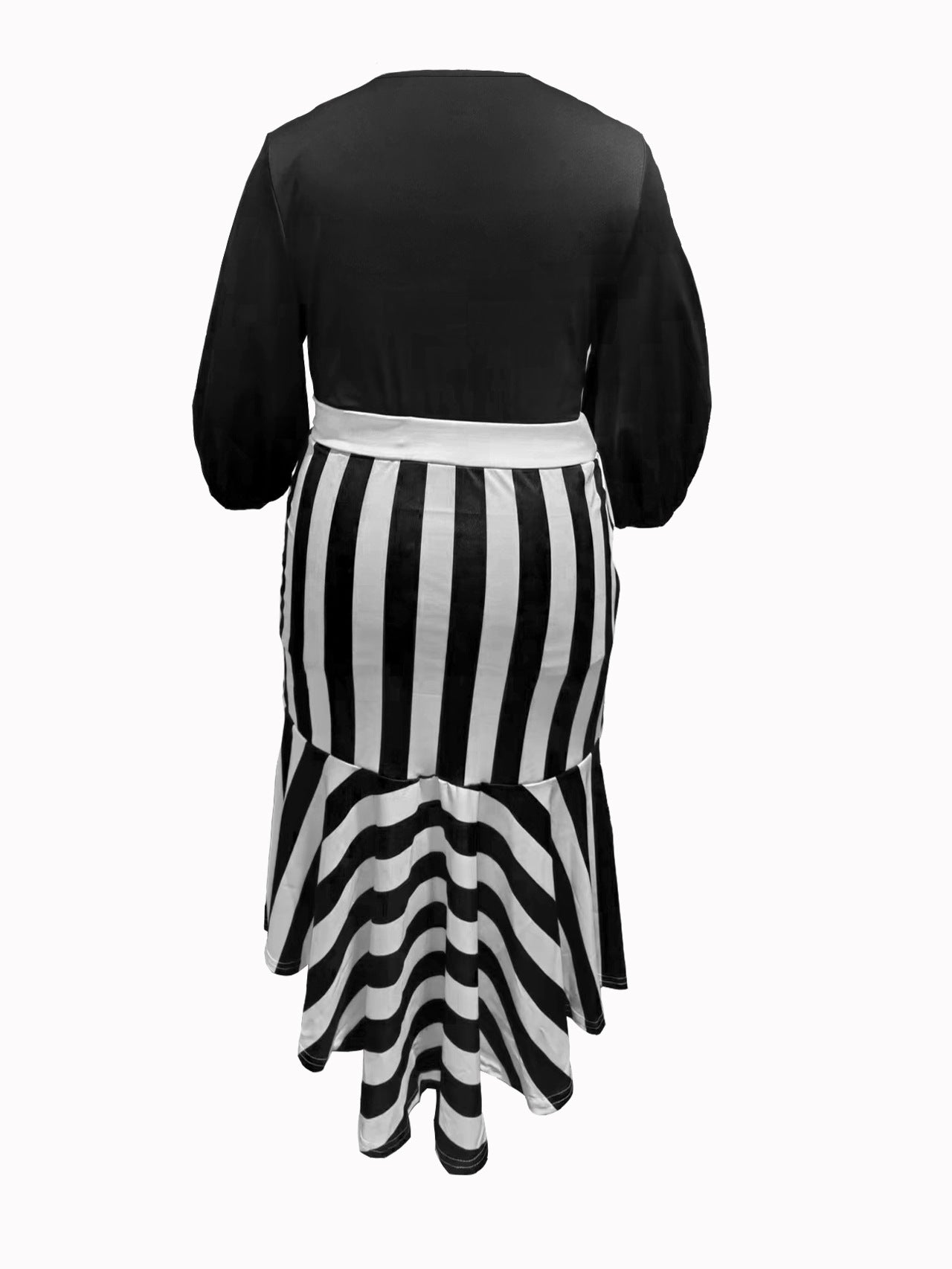 Plus Size Irregular Black And White Contrast Chic Career Dress 4