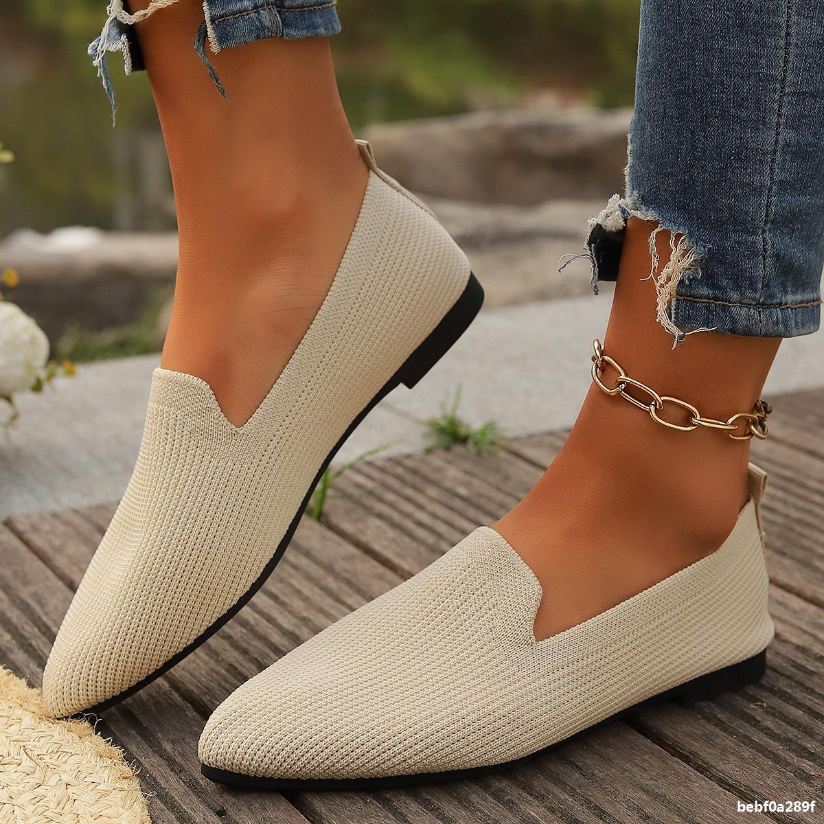 Summer Plus Size Women's Flat Pointed Toe Knit Casual Comfortable Shoes 4
