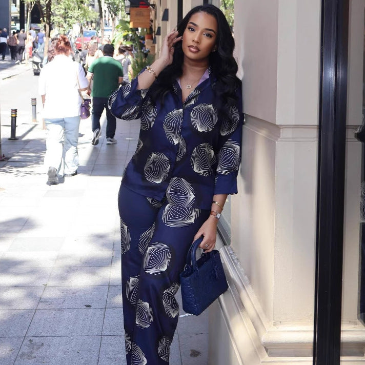 Plus Size African Women Printed Shirt and trousers two-piece set 5