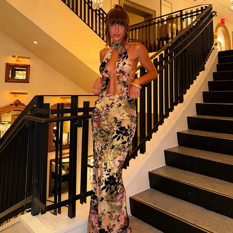 Women's Sexy Low-Back Halter Neck Top Slit Bodycon Skirt Set 3