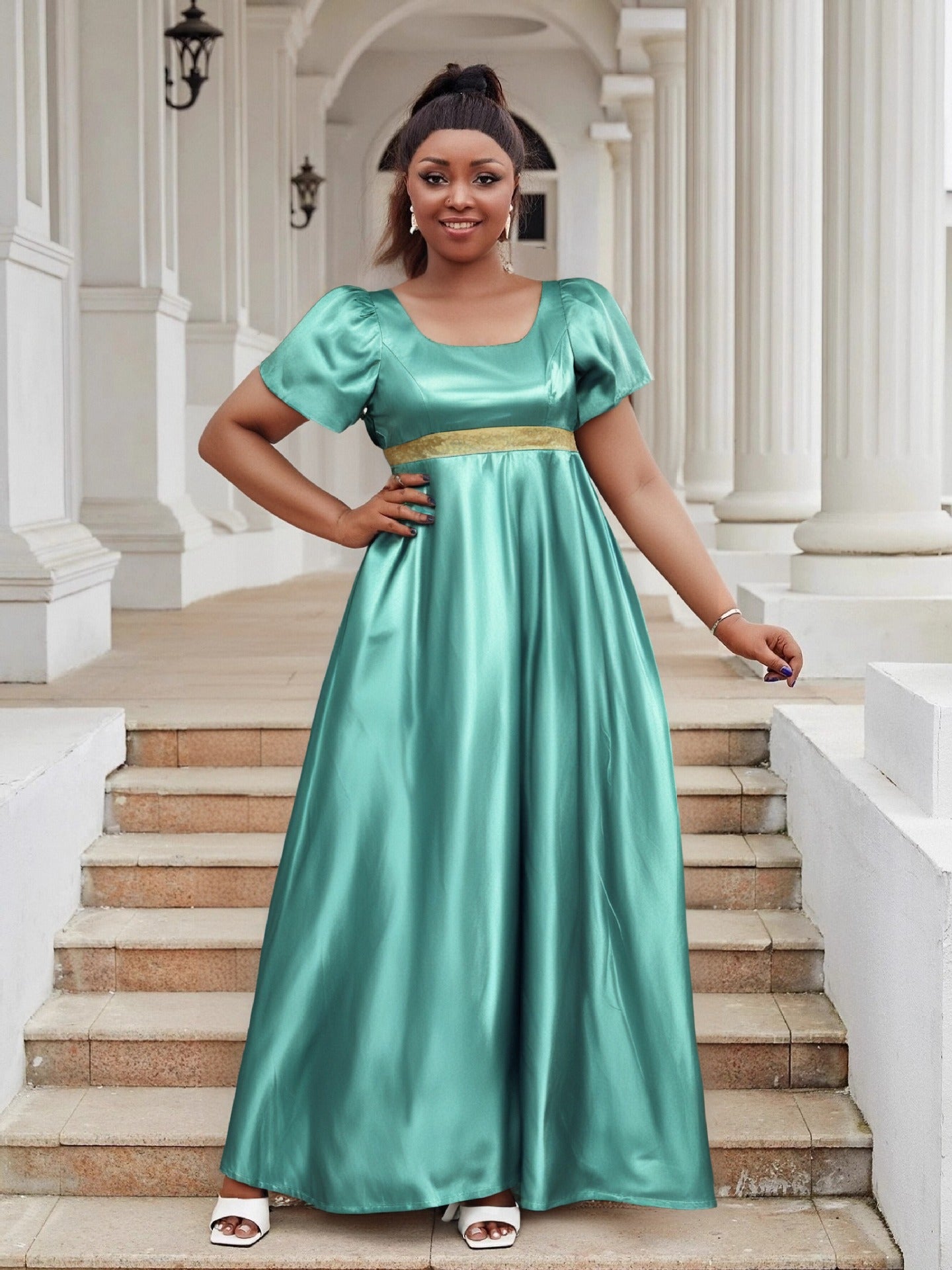 Luxury Satin U Neck Dress Elegant Plus Size Evening Gown 6