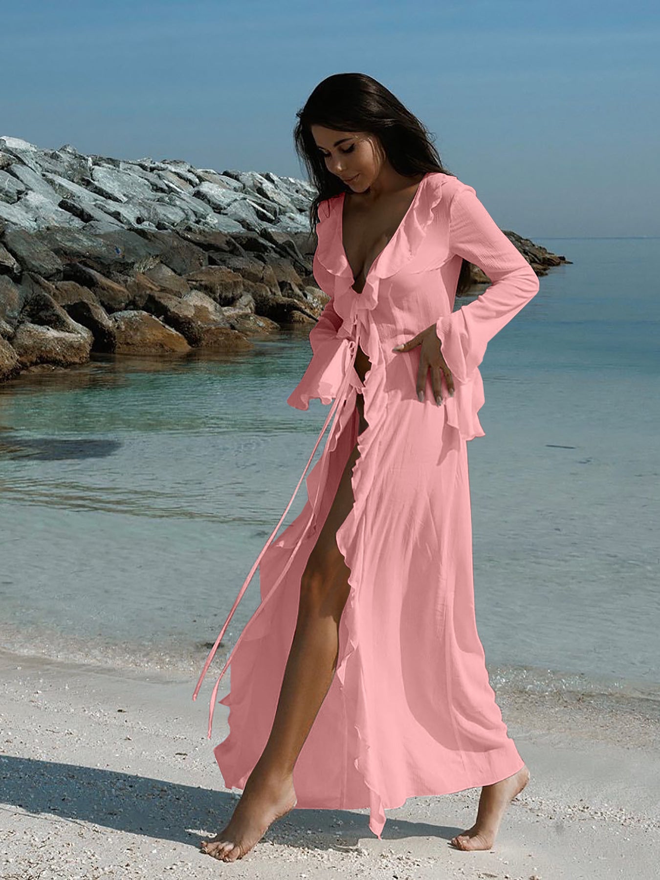 Spring Summer Long Sleeve Cardigan Beach Bikini Sun Protection Cover-up 17