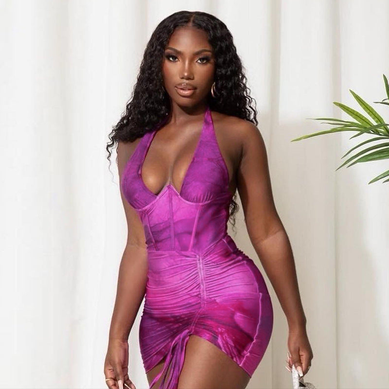 Women's Spring Summer Print Sexy Tight Fitting Bodycon Dress