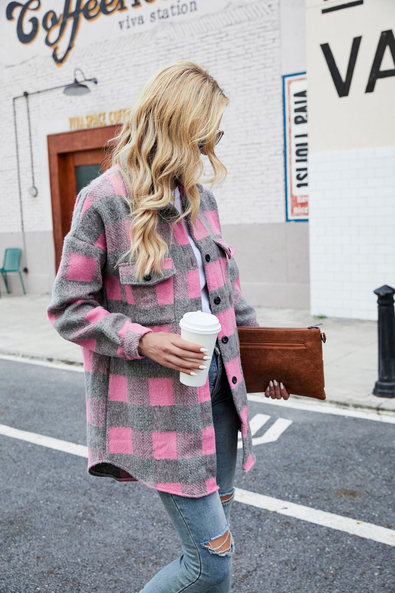Autumn And Winter Single-Breasted Turndown Collar Long-Sleeved Plaid Cardigan Shirt For Women 5