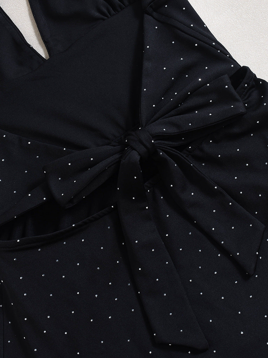 Spring and Summer Lace-Up Hollow V-Neck Puffy Short Dress for Women 12