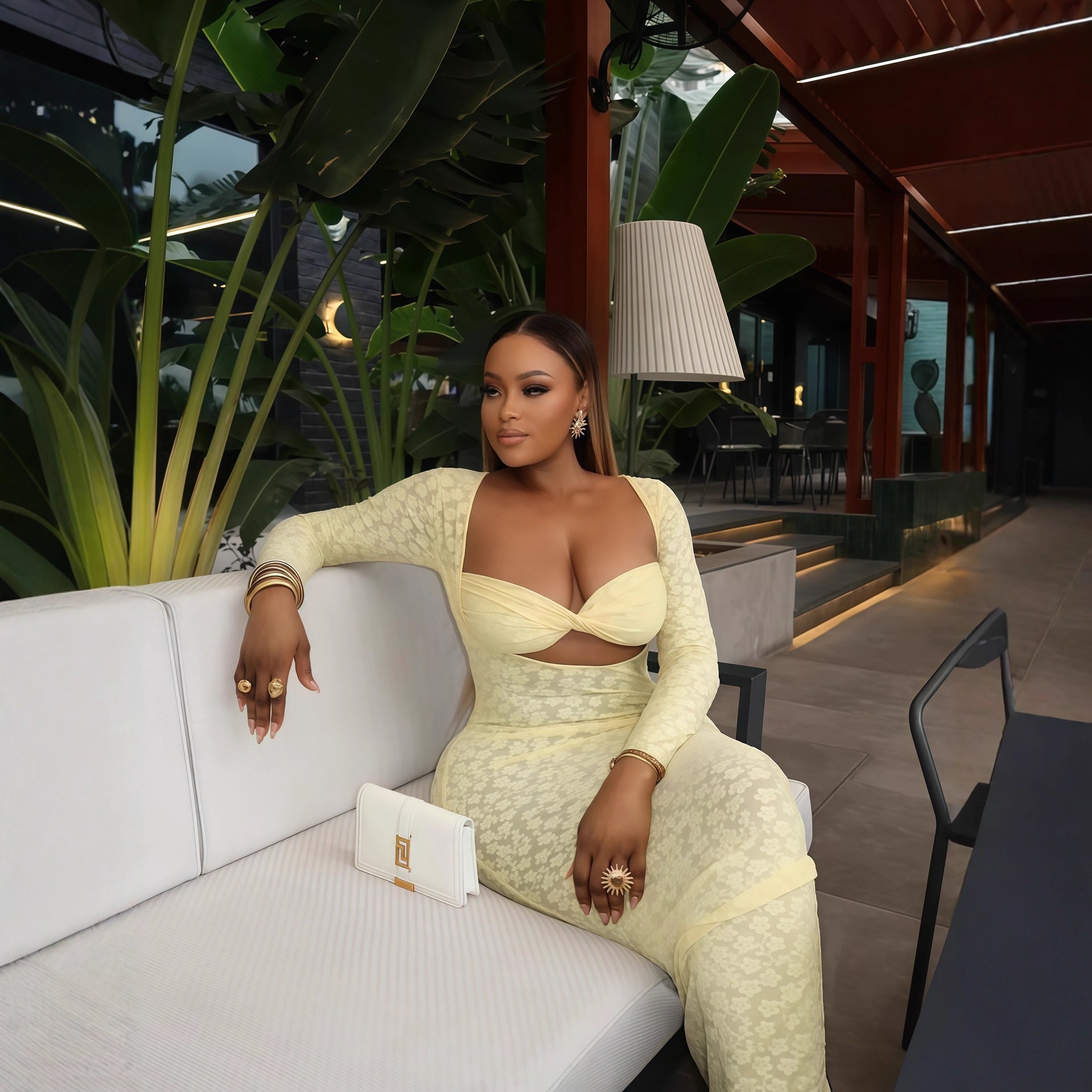 Women's Autumn Solid Color Long Sleeve Wrap Tight Fitting Chic Long Dress 6