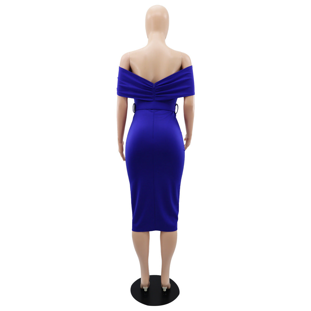 Chic Slit Slim Waist Mid Length Bodycon Gown Slim Women's Dress 15