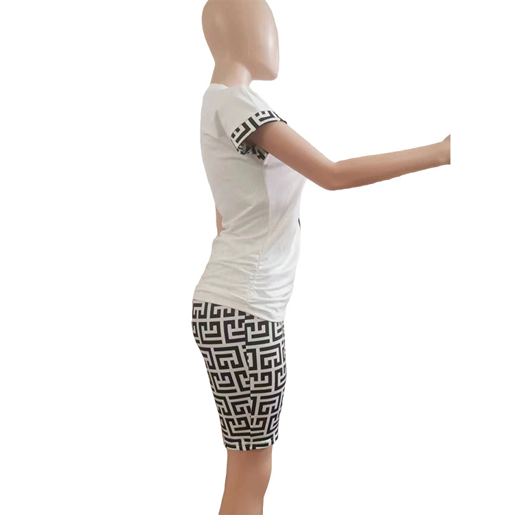 Women's Fall Winter Letter Print Short Sleeve Top Shorts Set 15