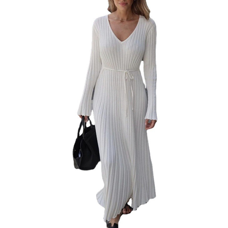 Women Ribbed Knitting Casual V-neck Dress 6