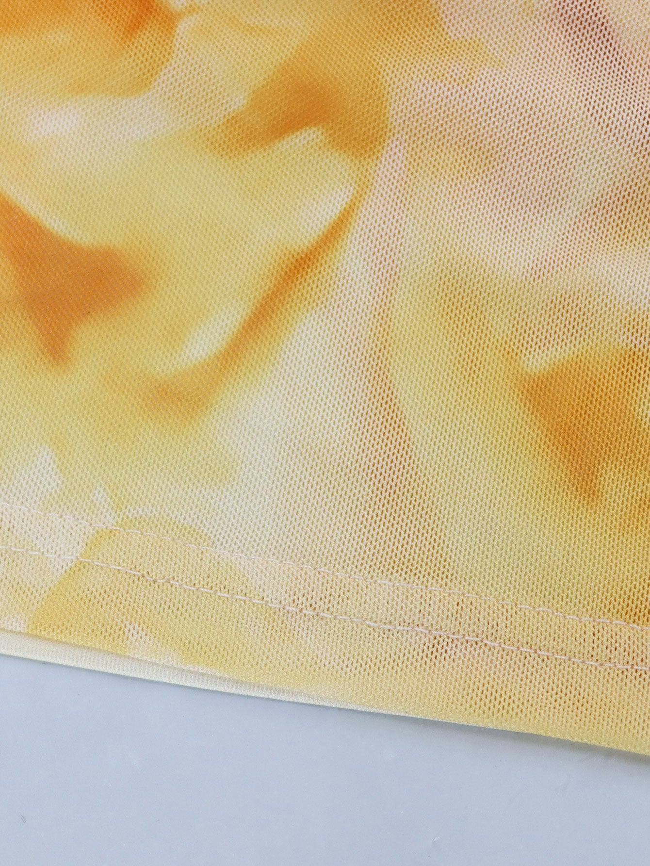 Elegant Strapless Yellow Tie-Dye Printed Side Slit Slim Summer Holidays Dress 9