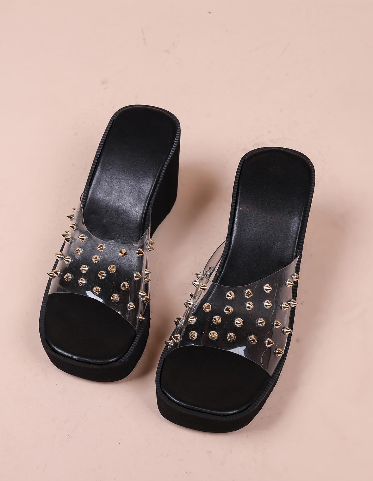 Platform Open Toe Rivet Sandals One-Line Fashion Outdoor Wear Casual Women'S Sandals Plus Size Women'S Shoes 11