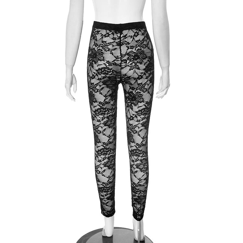 Lace Basic Stretch See-Through Mesh Pants for Women 7