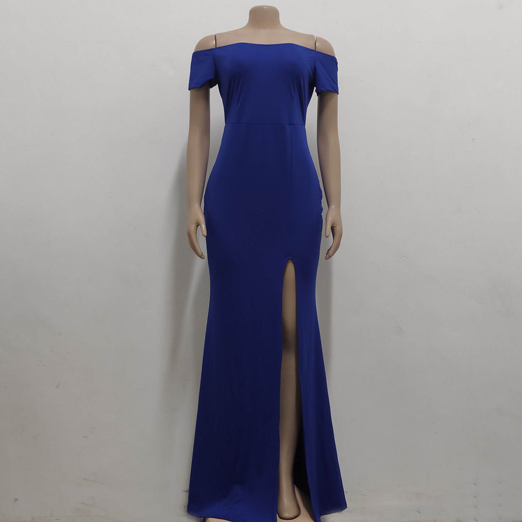 Sexy Fashion Solid Color Off Shoulder Split Dress 16