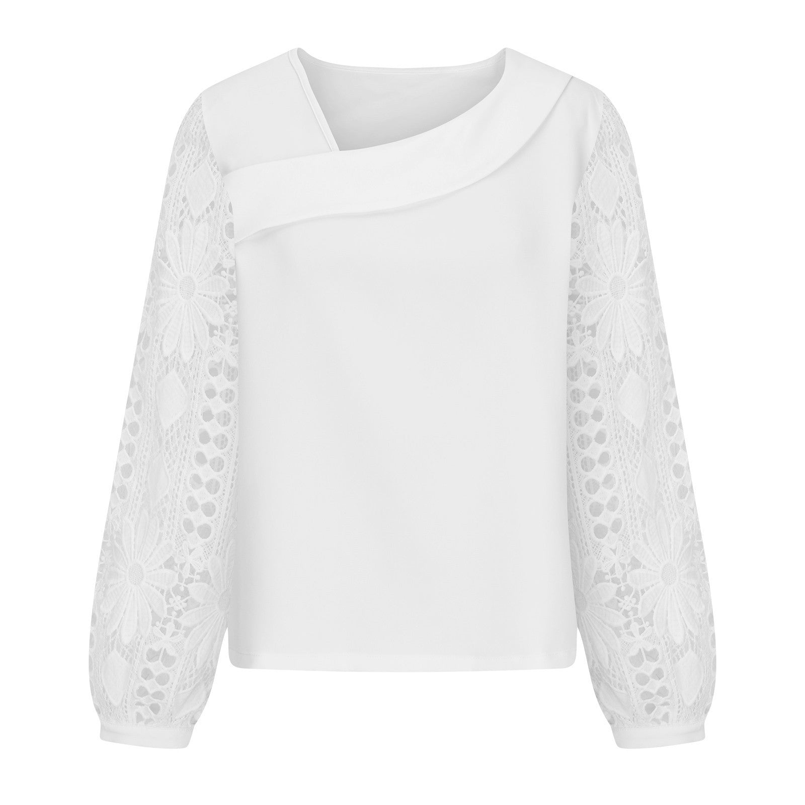 Women's Spring And Autumn Fashionable Elegant Lace Patchwork Knitting Shirt Top 15