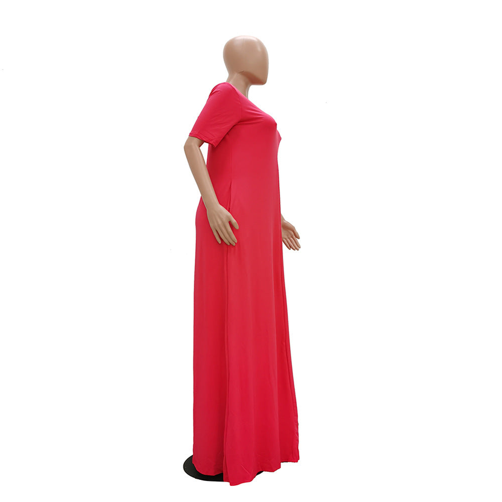 Women's Casual Pretty Color Short Sleeve Maxi Dress 23
