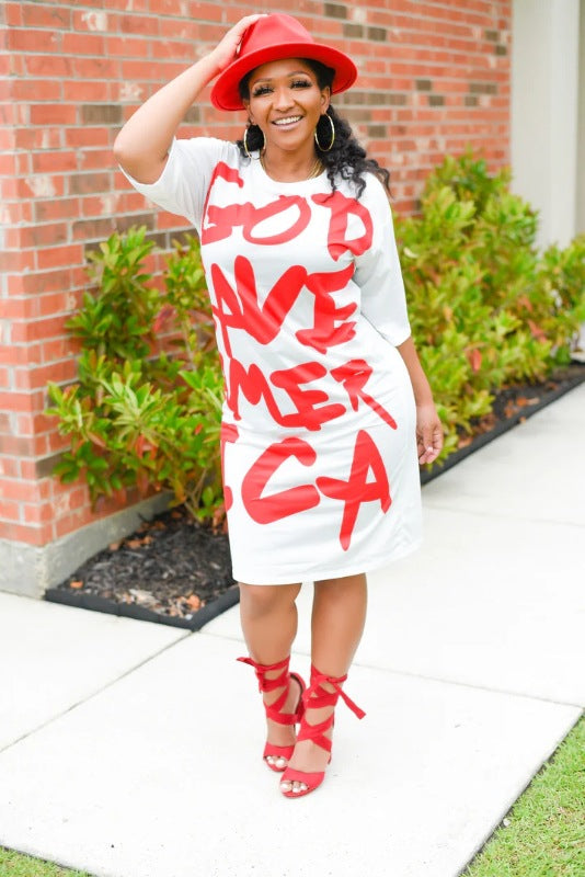 Plus Size Women Casual Letter Print Dress