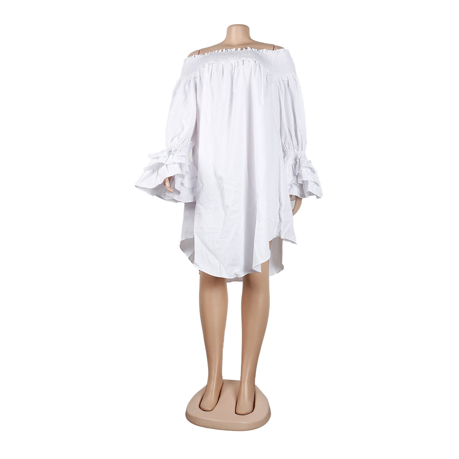 Summer Solid Off Shoulder Ruffled Long Sleeve Loose Casual Dress 28