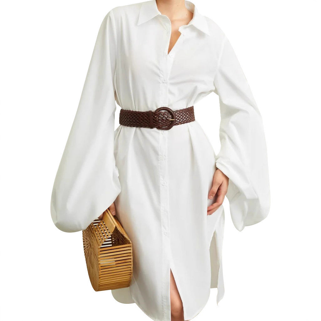 Women Autumn/Winter Long-Sleeved Slit Shirt Dress 5