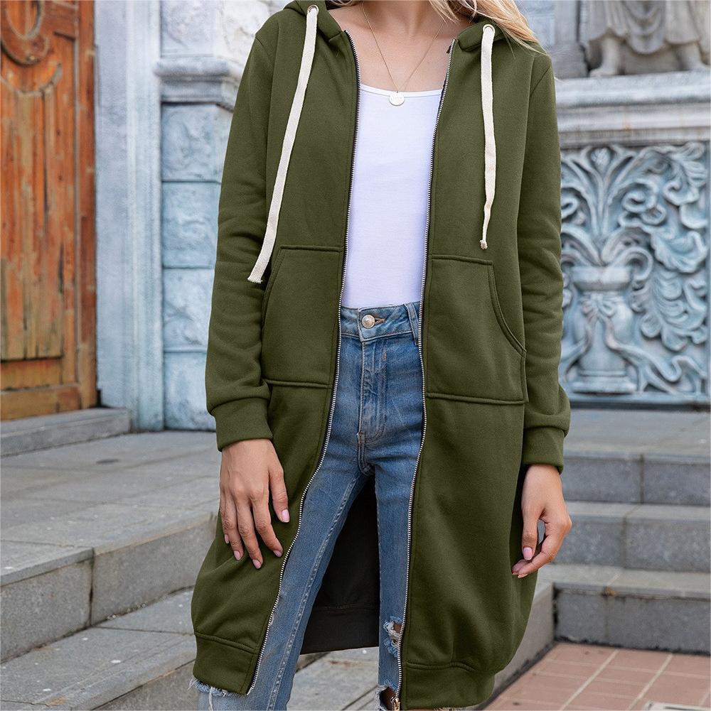 Fall Winter Plus Size Women's Casual Loose Hooded Coat Women Mid Length Hoodies 27