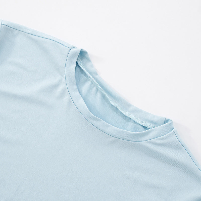 Women summer sexy Solid Round Neck short-sleeved T-shirt Top and shorts two-piece set 18