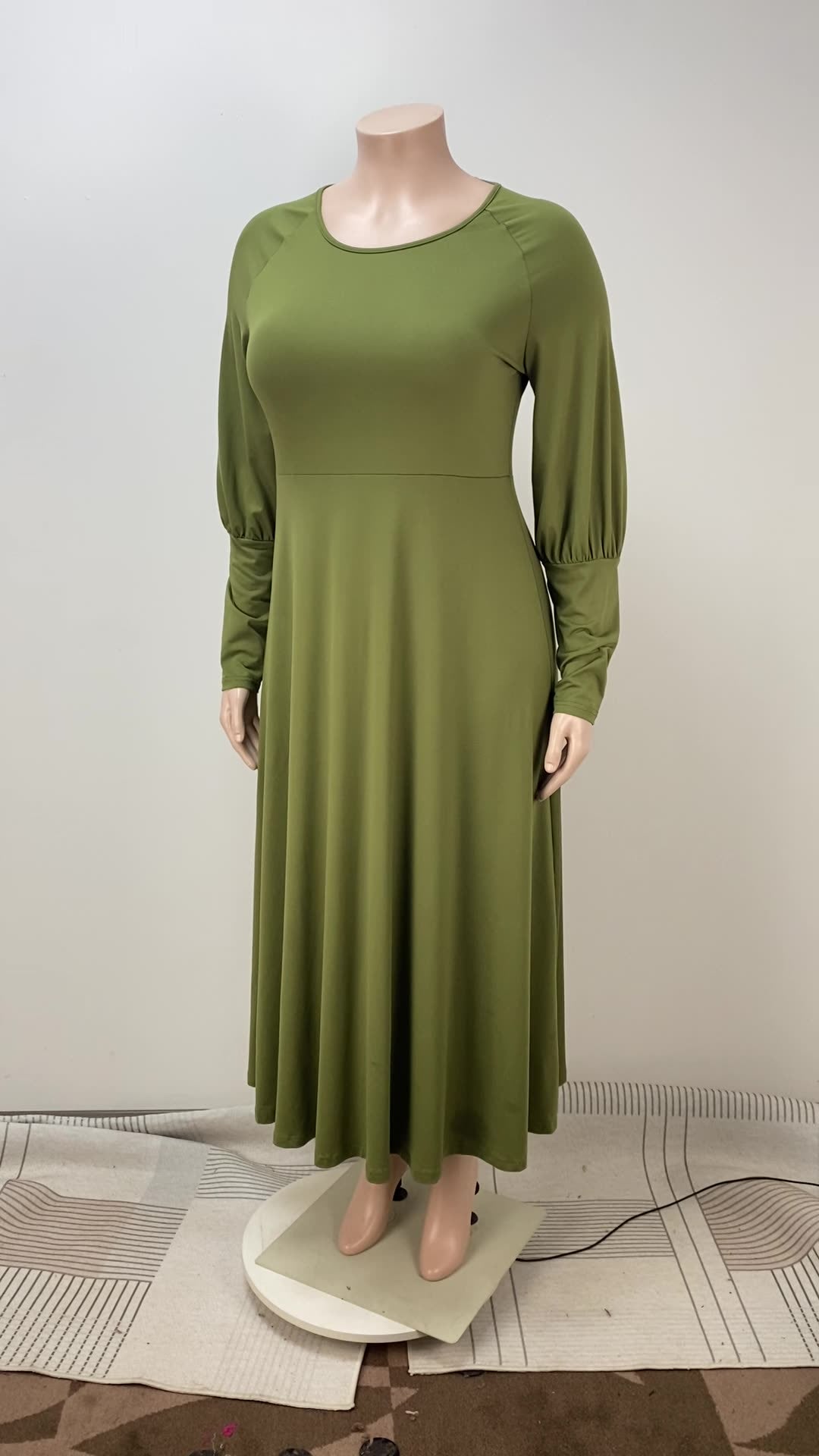 Plus Size Women Long Sleeve Round Neck Frill Dress 6
