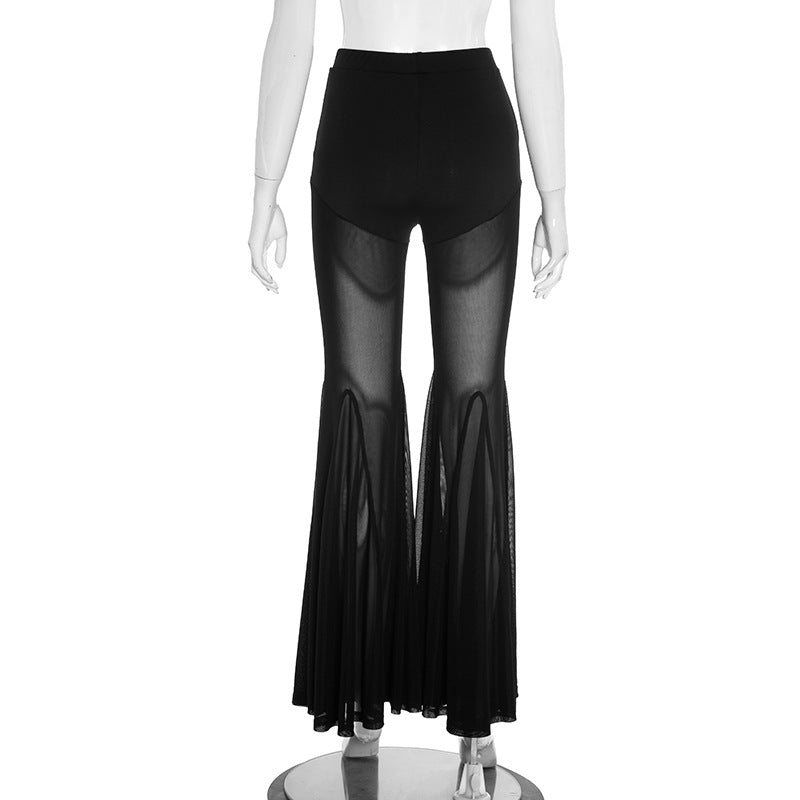 Women Fall Sexy See-Through Mesh Bell Bottom Pant 6