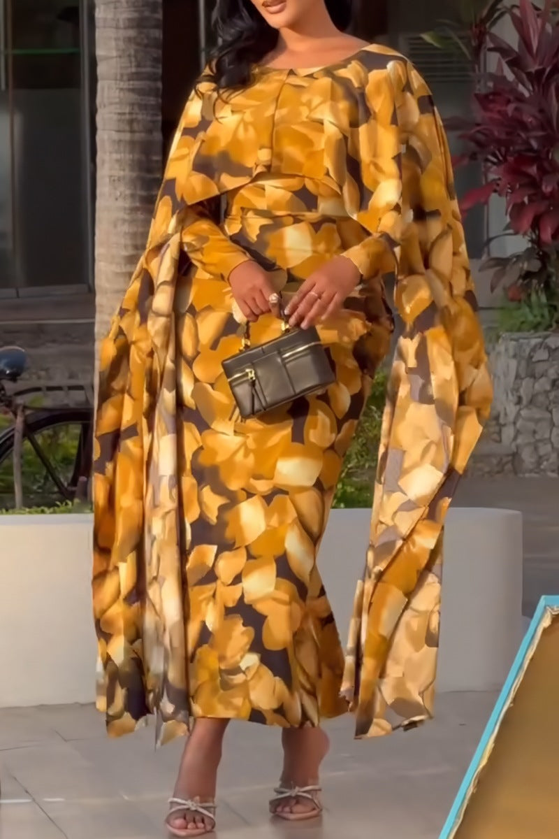 Women printed round neck split bodycon dress 3