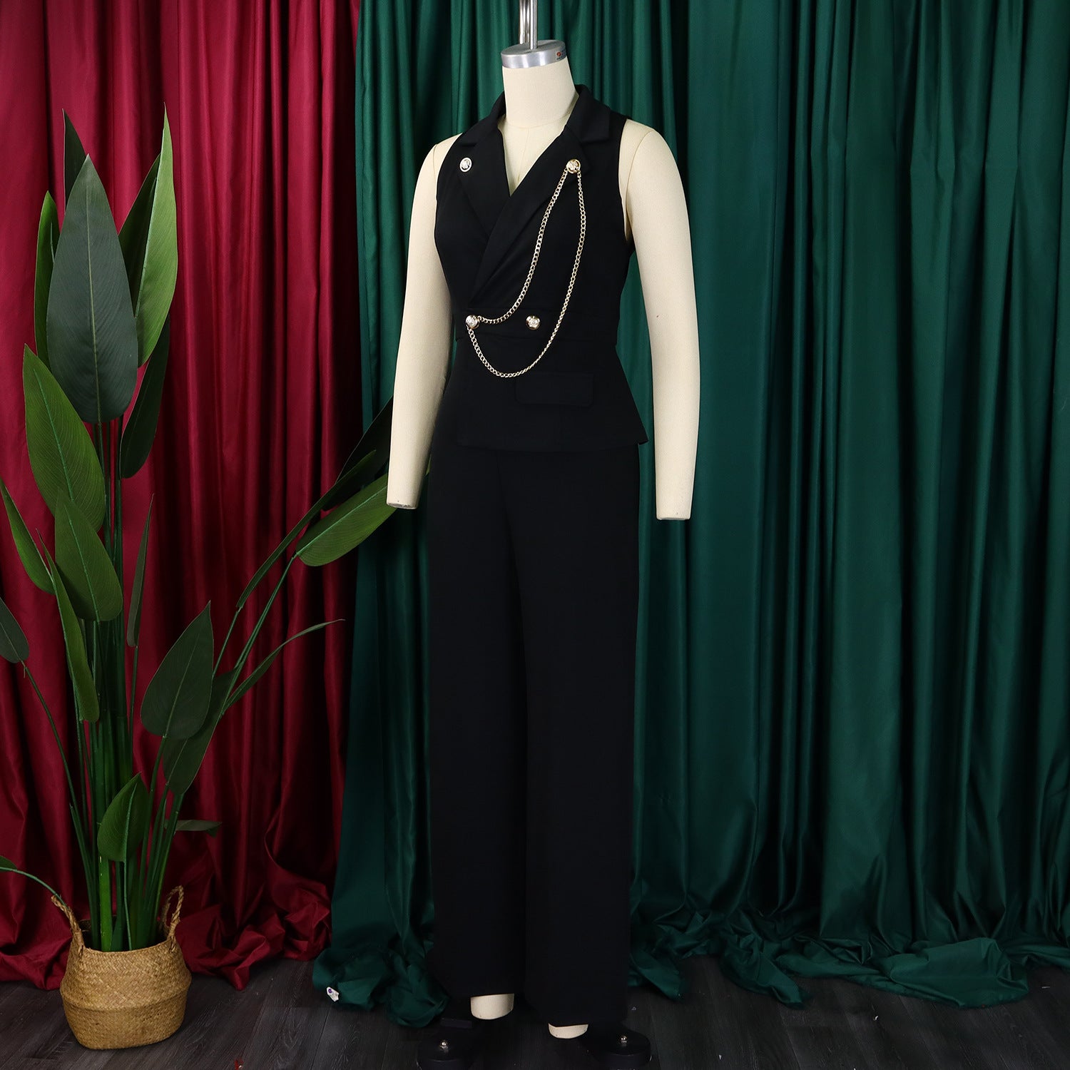 Women's Turndown Collar Sexy Fashion Chain Casual Wide Leg Africa Jumpsuit 12